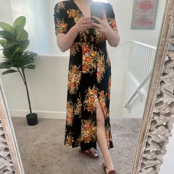 Floral Slit Puff Floral Witch Maxi Button FP Boho Bohemian Chic Summer Dress - Picture 1 of 7